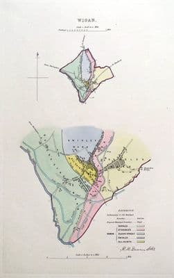 Antique Map WIGAN, LANCASHIRE, MANCHESTER, Street Plan, Dawson Original 1832