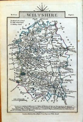 Antique Map WILTSHIRE John Cary Original Hand Coloured Miniature 1819