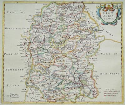 Antique Map WILTSHIRE Robert Morden original vintage hand colour old 1722