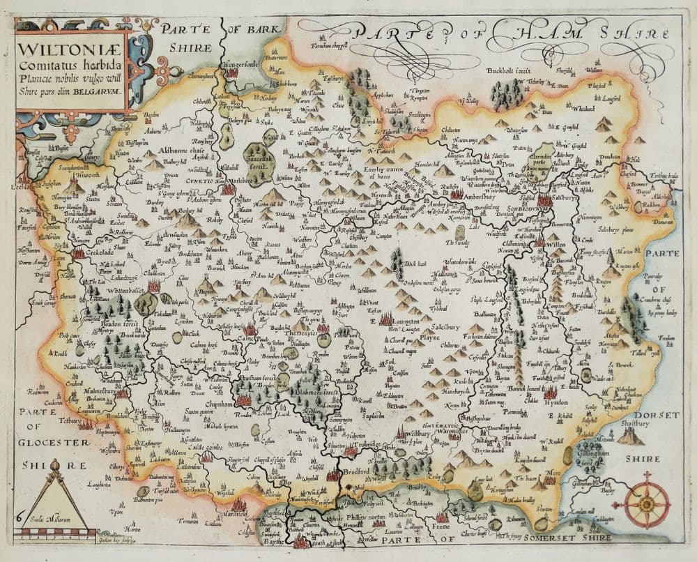 Antique Map WILTSHIRE SAXTON & KIP Camden original 1637