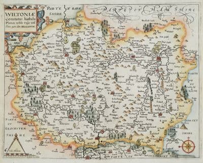 Antique Map WILTSHIRE, SAXTON & KIP, Camden original 1637