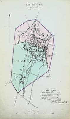 Antique Map WINCHESTER HAMPSHIRE Original Dawson Vintage City Street Plan 1832