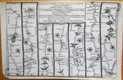 Antique Map WINCHESTER, POOLE, CHRISTCHURCH Gardner Original Strip Road Map 1719