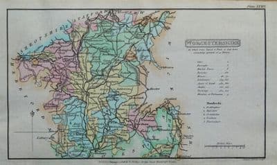 Antique Map WORCESTERSHIRE, Capper Original Hand Coloured 1808