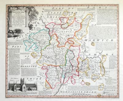 Antique Map WORCESTERSHIRE Emanuel Bowen, Royal English Atlas, Original 1778