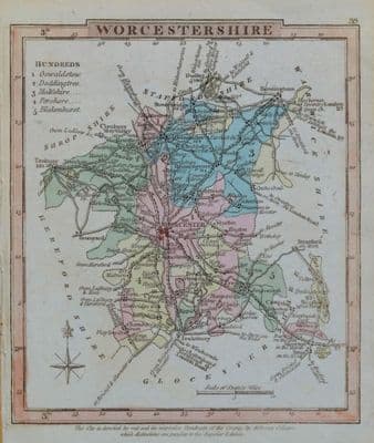 Antique Map WORCESTERSHIRE, George Gray, Original Hand Coloured 1824