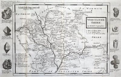 Antique Map WORCESTERSHIRE, Herman Moll, Original c1724