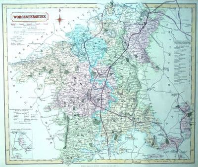 Antique Map WORCESTERSHIRE J.&C. Walker original old vintage map c1845