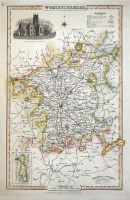 Antique Map WORCESTERSHIRE, James Pigot Original  c1830