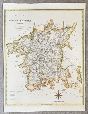 Antique Map WORCESTERSHIRE, Large John Cary, Camden, Stockdale original 1806