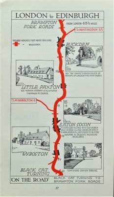 Antique Map WYBOSTON,  EATON SOCON,LITTLE PAXTON BUCKDEN Vintage Pictorial Road Map c1920