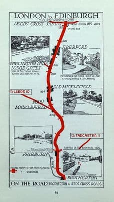 Antique Map YORKSHIRE BROTHERTON ABERFORD FAIRBURN Original  Pictorial Road Map c1920