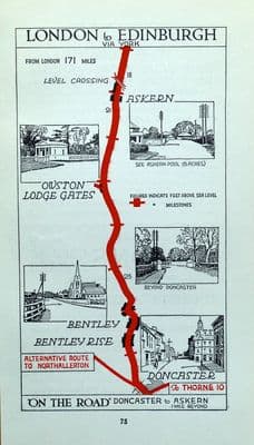 Antique Map YORKSHIRE, DONCASTER, BENTLEY,   ASKERN Original Pictorial Road Map c1920