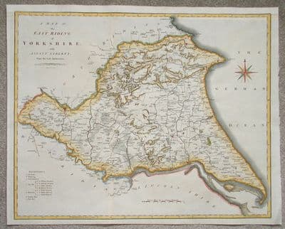 Antique Map YORKSHIRE EAST RIDING, Large John Cary, Camden, Stockdale 1806