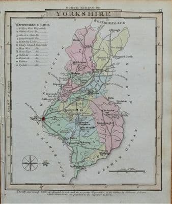 Antique Map YORKSHIRE NORTH RIDING George Gray Original Hand Coloured 1824