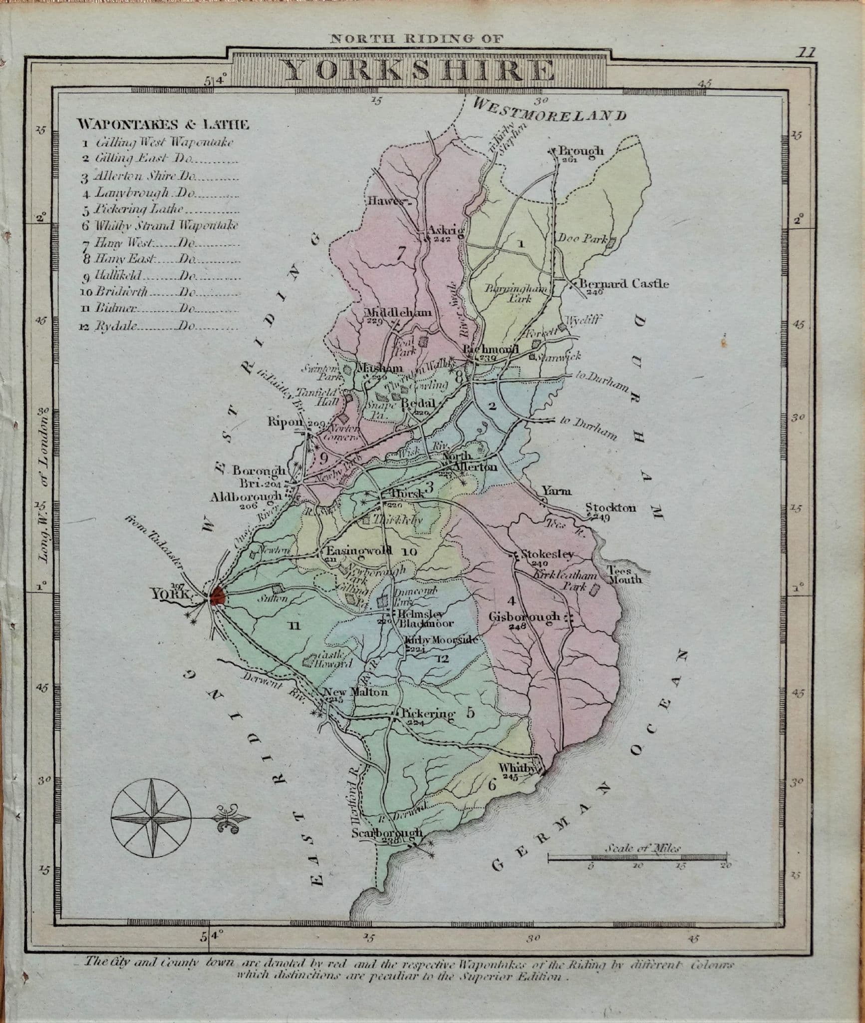 North Riding Streetmap Antique Map YORKSHIRE NORTH RIDING George Gray Original Hand Coloured 1824