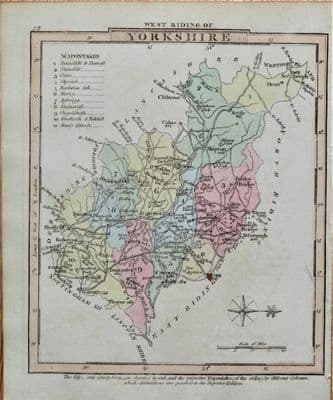 Antique Map YORKSHIRE WEST RIDING George Gray,Original Hand Coloured 1824