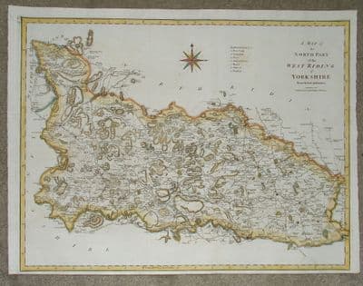 Antique Map YORKSHIRE WEST RIDING North, Large John Cary, Camden, Stockdale 1806