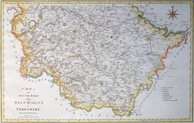 Antique Map YORKSHIRE WEST RIDING South Part, Large Cary, Camden, Stockdale 1806