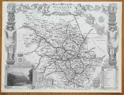Antique Map YORKSHIRE WEST RIDING, Thomas Moule, Original c1840