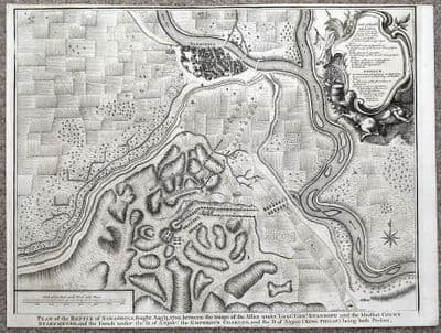 Antique Map ZARAGOZA, Battle of SARAGOSSA,SPAIN, City plan,  Rapin/Tindal 1745