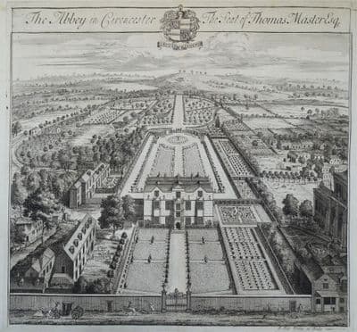 Antique Print ABBEY HOUSE Cirencester, Gloucestershire Original Johannes KIP Atkyns 1712