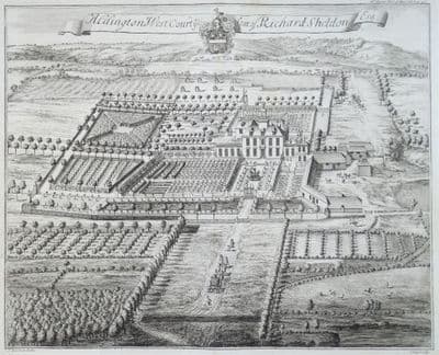 Antique Print ALDINGTON West Court, nr Ashford Kent original KIP Bird's Eye engraving Harris 1719