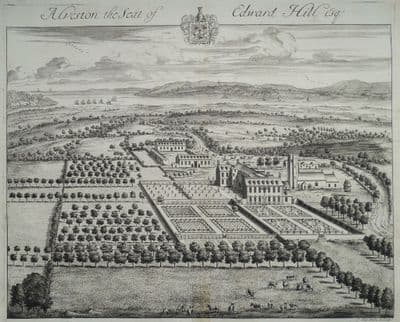 Antique Print ALVESTON, Old Church Farm, Gloucestershire, J.KIP bird's eye 1712