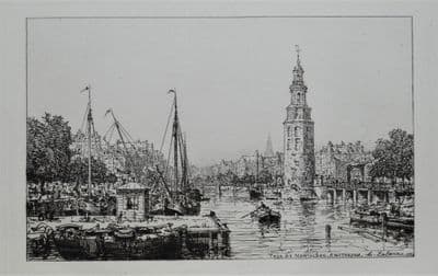 Antique Print  AMSTERDAM Tour de Montalban, Maxime Lalanne original etching 1884