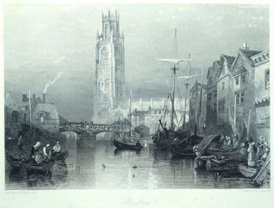 Antique Print  BOSTON LINCOLNSHIRE J.M.W. Turner Original vintage engraving 1838
