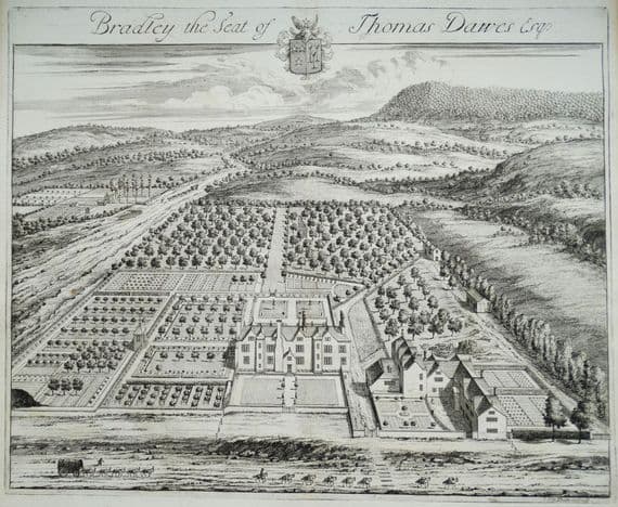 Antique Print BRADLEY COURT, Wotton under Edge, Cotswolds, Gloucestershire Johannes KIP, Atkyns 1712