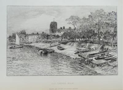 Antique Print CHELSEA OLD CHEYNE WALK, London  A. Severn Original Etching 1880
