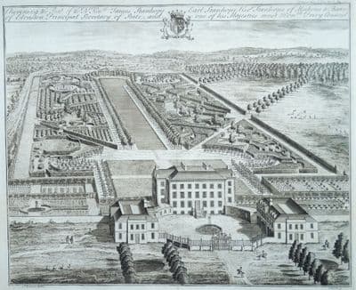 Antique Print CHEVENING HOUSE Kent Original Johannes KIP birds eye, Harris 1719