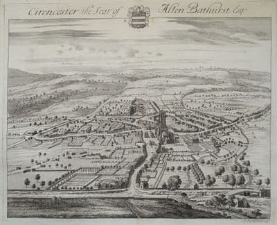 Antique Print CIRENCESTER Gloucestershire Bird's Eye town view Johannes KIP 1712