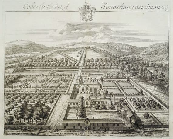 Antique Print COBERLEY HALL, Cheltenham Gloucestershire, Original Johannes KIP, Atkyns 1712