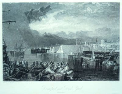 Antique Print DEVONPORT, PLYMOUTH, DEVON J.M.W.Turner original engraving 1838