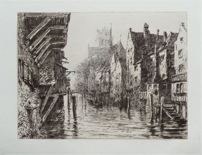 Antique Print DORDRECHT, DORT, NETHERLANDS, Ernest George Original Etching  1880