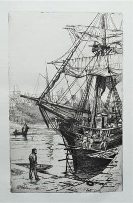 Antique Print  EDINBURGH LEITH DOCKS  W.B.Hole Maritime,nautical,marine, etching  1880