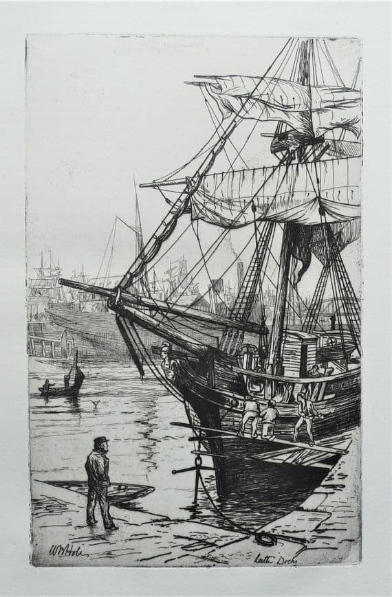 Antique Print  EDINBURGH LEITH DOCKS  W.B.Hole Maritime,nautical,marine, etching  1880