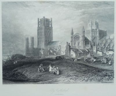 Antique Print ELY CATHEDRAL, Cambridgeshire J.M.W.Turner Original engraving 1838