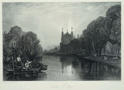 Antique Print ETON COLLEGE, BERKSHIRE J.M.W.Turner Original Vintage 1838