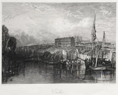 Antique Print EXETER, DEVON J.M.W. Turner original vintage engraving 1838