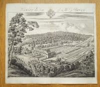 Antique Print FLAXLEY ABBEY, nr Westbury Gloucestershire, Original Johannes KIP, Atkyns 1712