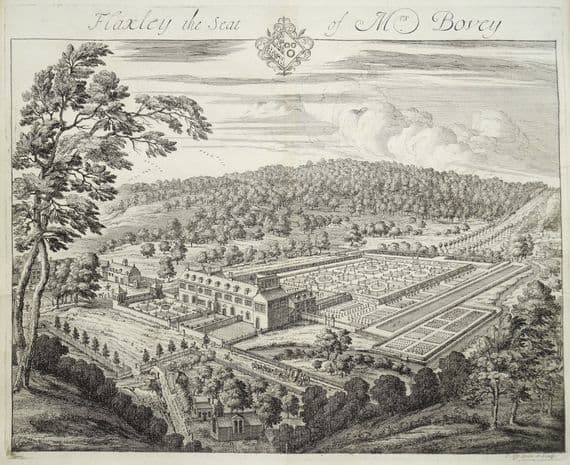 Antique Print FLAXLEY ABBEY, nr Westbury Gloucestershire, Original Johannes KIP, Atkyns 1712