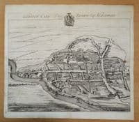 Antique Print GLOSTER City, GLOUCESTER birds eye street plan Original Johannes KIP, Atkyns 1712