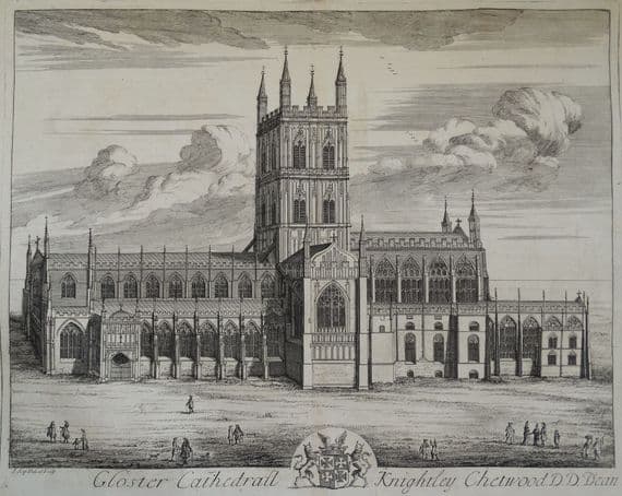 Antique Print GLOUCESTER CATHEDRAL Original Johannes KIP, Atkyns 1712