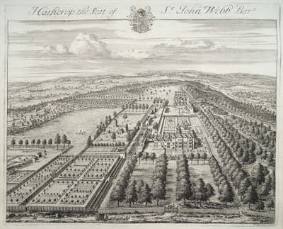 Antique Print HATHEROP CASTLE, Fairford, Cotswolds, Gloucestershire Original Johannes KIP engraving