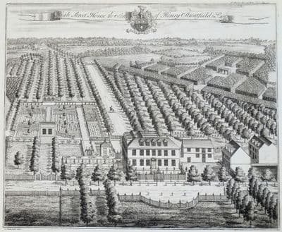 Antique Print HIGH STREET HOUSE Chiddingstone Kent Bird's Eye view Johannes Kip, Harris 1719