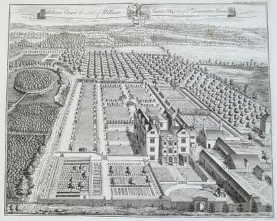 Antique Print IGHTHAM COURT Sevenoaks Kent Bird's Eye view Johannes KIP engraving, Harris 1719