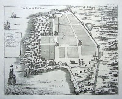 Antique Print INDIA, QUILON, COWLANG, KOLLAM, COYLANG, CHURCHILL Original Engraving  1744